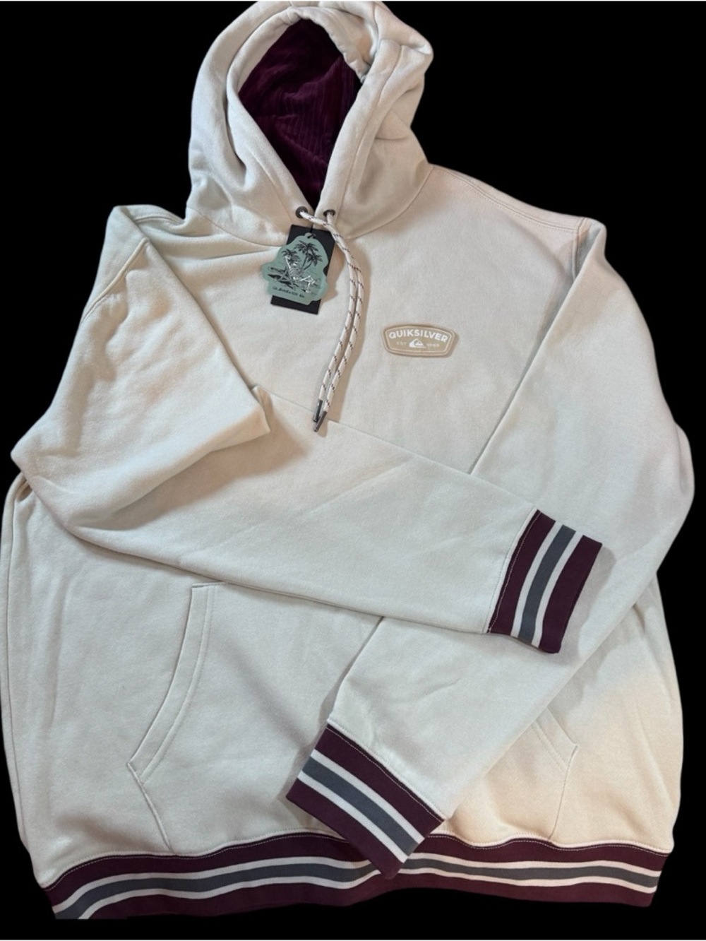 Men’s Quick Silver Hoodie Silver Beige Large Fleece Lined